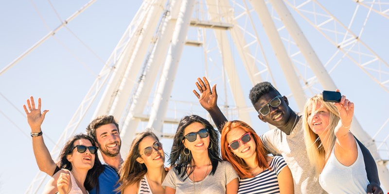 London Eye at night with reflections